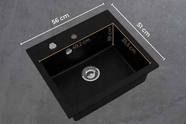 SINK Quality Mosogató Quality Ferrum, konyhai gránit mosogató 565x510x205 mm + fekete szifon, fehér, SKQ-FER.W.1K60.XB