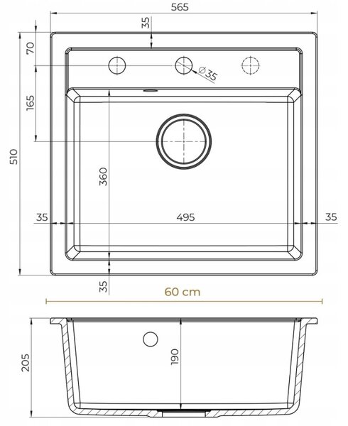 SINK Quality Mosogató Quality Ferrum, konyhai gránit mosogató 565x510x205 mm + fekete szifon, fehér, SKQ-FER.W.1K60.XB