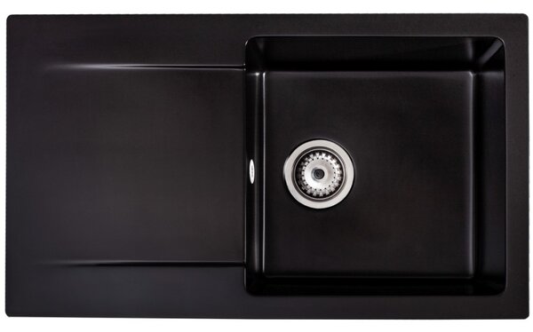 SINK Quality Mosogató Quality Ferrum, konyhai gránit mosogató 770x450x190 mm + szifon, fekete, SKQ-FER.C.1KDO.X