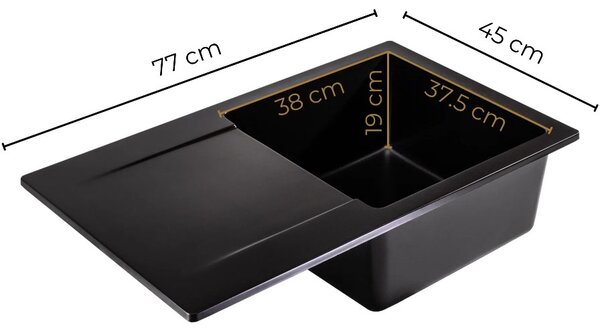 SINK Quality Mosogató Quality Ferrum, konyhai gránit mosogató 770x450x190 mm + arany szifon, fekete foltos-BROKÁD, SKQ-FER.B.1KDO.XG