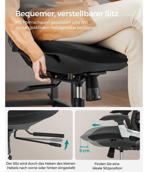Ergonomikus, állítható, dönthető irodai szék, fekete