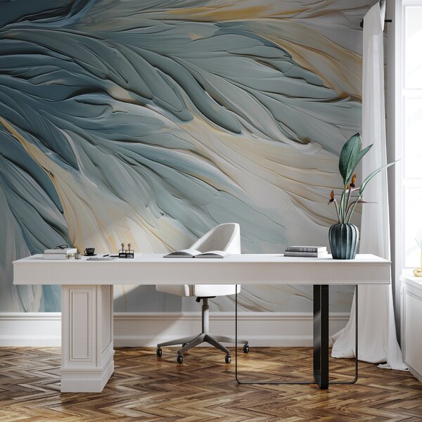 Fotótapéta Kék, szürke és bézs festék absztrakt vonásai, 3d fotótapéta, 3d levelek fotótapéta, w01561 : Uwalls.hu