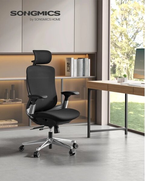 Ergonomikus, állítható, dönthető irodai szék, fekete