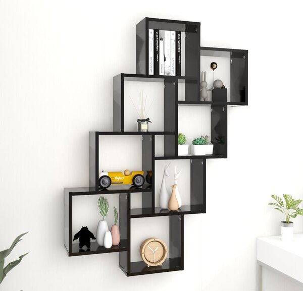 VidaXL fekete forgácslap fali kockapolc 90 x 15 x 119 cm