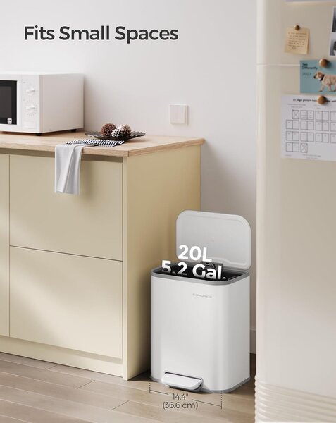SONGMICS 20L pedálos szemetes, lágyan záródó tetővel, fehér