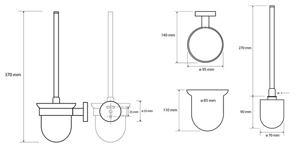 Sapho Sapho, X-ROUND BLACK WC fali kefe, tejes üvegtál, fekete, XR303B