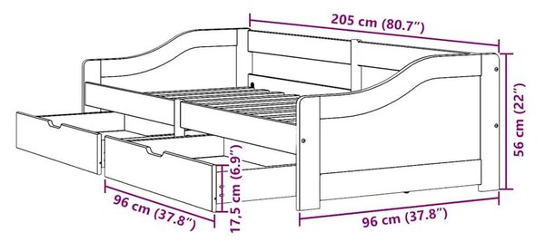 VidaXL Napozóágy 2 fiókkal matrac nélkül IRUN Fehér&Rózsaszín 90x200cm