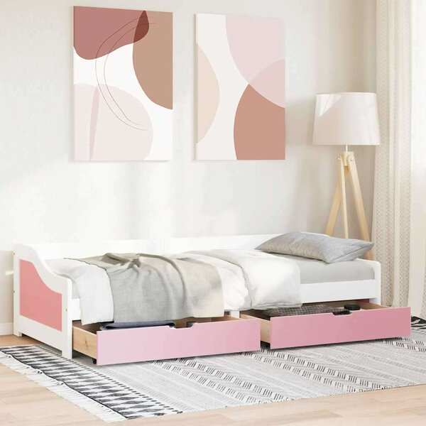 VidaXL Napozóágy 2 fiókkal matrac nélkül IRUN Fehér&Rózsaszín 90x200cm