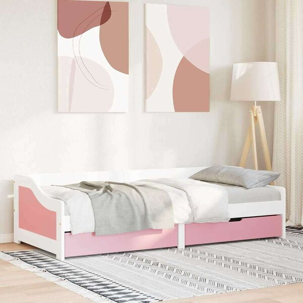 VidaXL Napozóágy 2 fiókkal matrac nélkül IRUN Fehér&Rózsaszín 90x200cm