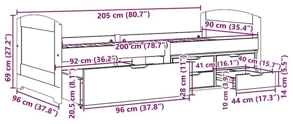 VidaXL Napozóágy 5 fiókkal matrac nélkül IRUN Fehér&Rózsaszín 90x200cm