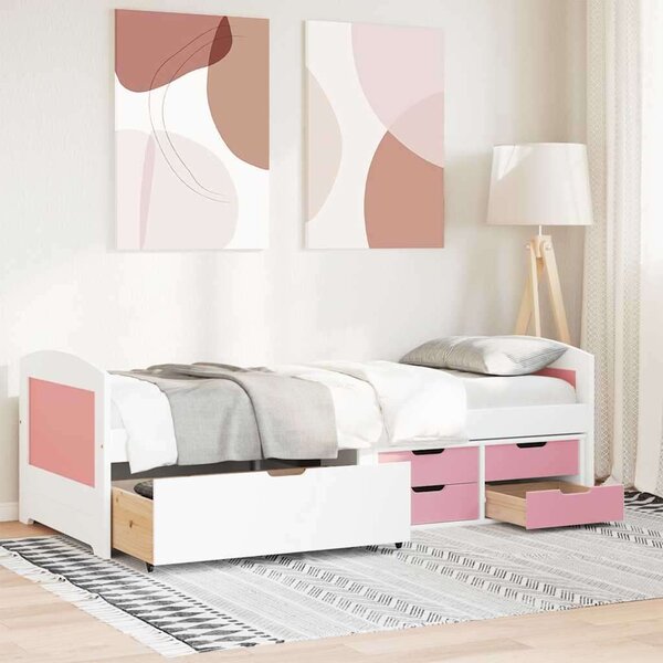 VidaXL Napozóágy 5 fiókkal matrac nélkül IRUN Fehér&Rózsaszín 90x200cm