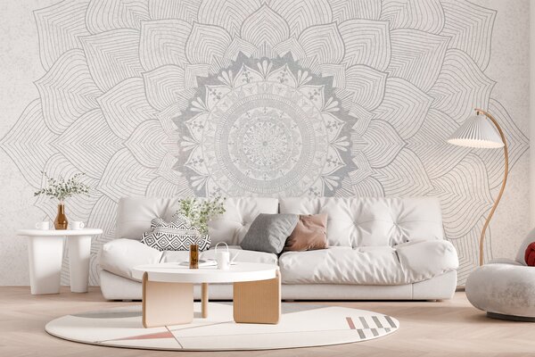 Fotótapéta Kerek mandala, tapéta jóga térbe vagy személyes tér harmonizálására. Fali mandala szürke, Fotótapéta design, w01088v2 : Uwalls.hu
