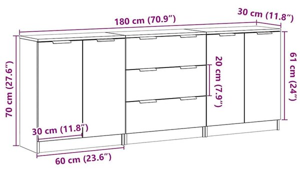VidaXL Antik Fa Tálalószekrény Szett - 180cm