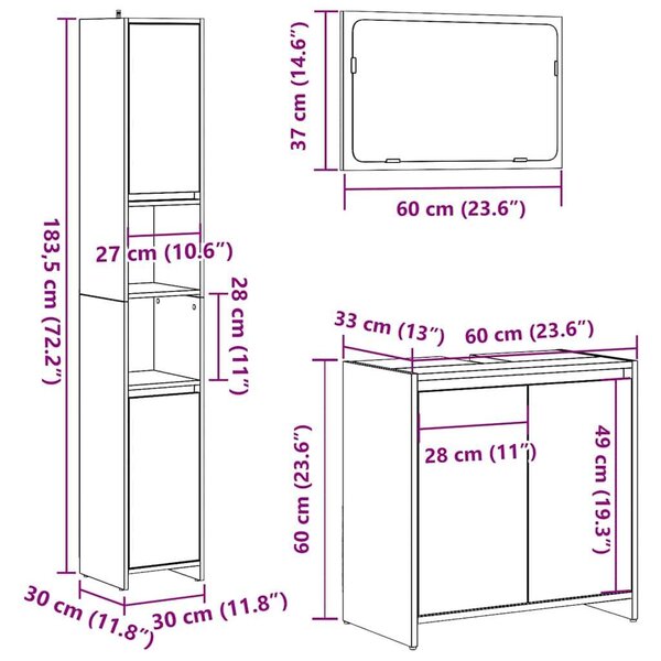 VidaXL Fürdőszoba Bútor Szett - 3 részes - Beton Szürke