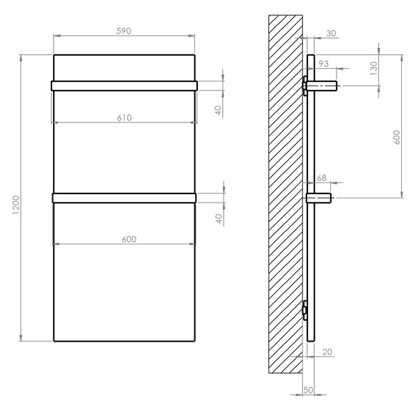 Sapho Sapho, ENIS fürdőszobai sugárzó fűtőpanel 600W, IP44, 590x1200 mm, fekete matt, RH600B