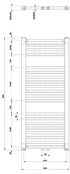 Aqualine Aqualine, DIRECT fűtőelem központi csatlakozással 450x960 mm, 447 W, fehér, ELM94T