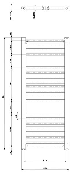 Aqualine Aqualine, DIRECT radiátor oldalsó csatlakozással 450x960 mm, matt fekete, ILR94B