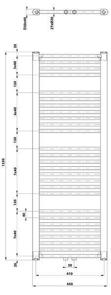 Aqualine Aqualine, DIRECT fűtőelem oldalsó csatlakozással 450x1320 mm, 594 W, fehér, ELM34T