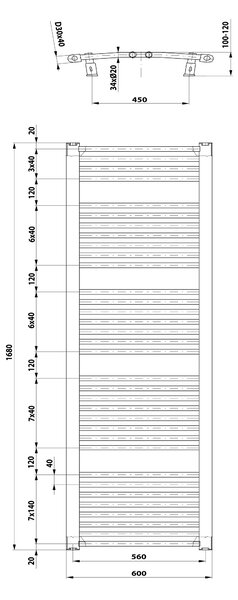 Aqualine Aqualine, ORBIT fűtőelem oldalsó csatlakozással 600x1680 mm, 1013 W, fehér, ILO66T