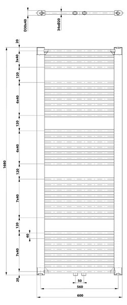 Aqualine Aqualine, DIRECT fűtőelem központi csatlakozással 600x1680 mm, 1013 W, fehér, ELM66T