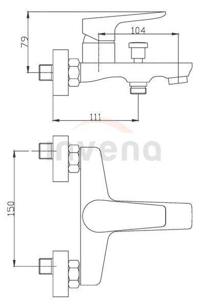 Invena Dokos, kád csaptelep, króm, INV-BW-19-001-V