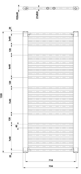 Aqualine Aqualine, DIRECT fűtőelem oldalsó csatlakozással 750x1320 mm, 996 W, fehér, ILR37T