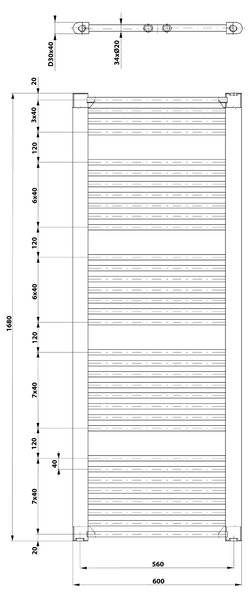 Aqualine Aqualine, DIRECT radiátor oldalsó csatlakozással 600x1680 mm, matt fekete, ILR66B