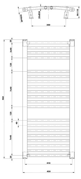 Aqualine Aqualine, ORBIT fűtőelem oldalsó csatlakozással 450x960 mm, 447 W, fehér, ILO94T