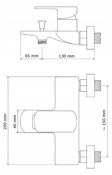 Gamma Cubic, falra szerelhető kádcsaptelep, fekete matt, GMA-BCCW-BK