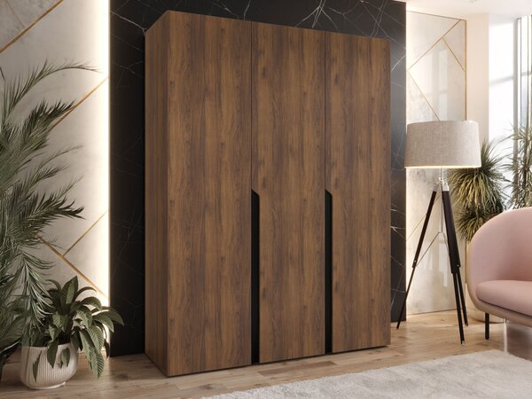 Gardróbszekrény Hartford 580, Laminált forgácslap, 202x150x52cm, Dió, Fekete