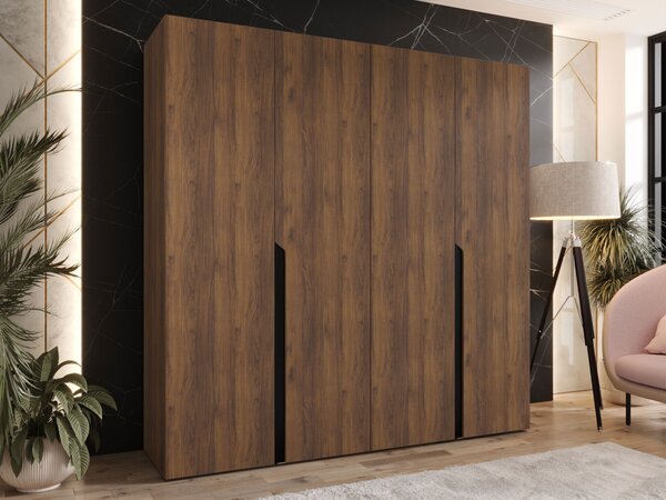 Gardróbszekrény Hartford 581, Laminált forgácslap, 202x200x52cm, Dió, Fekete