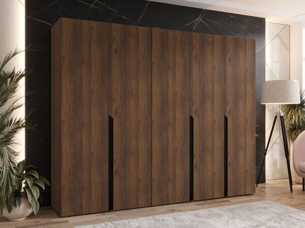 Gardróbszekrény Hartford 582, Laminált forgácslap, 202x250x52cm, Dió, Fekete