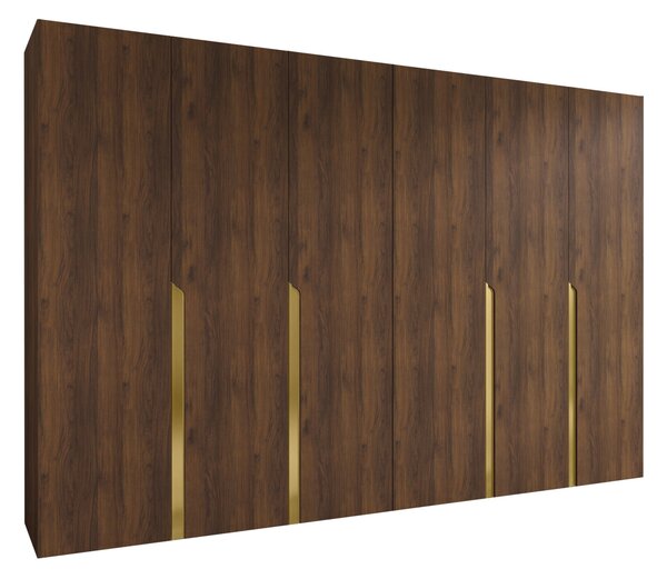 Gardróbszekrény Hartford 583, Laminált forgácslap, 202x300x52cm, Dió, Aranysárga