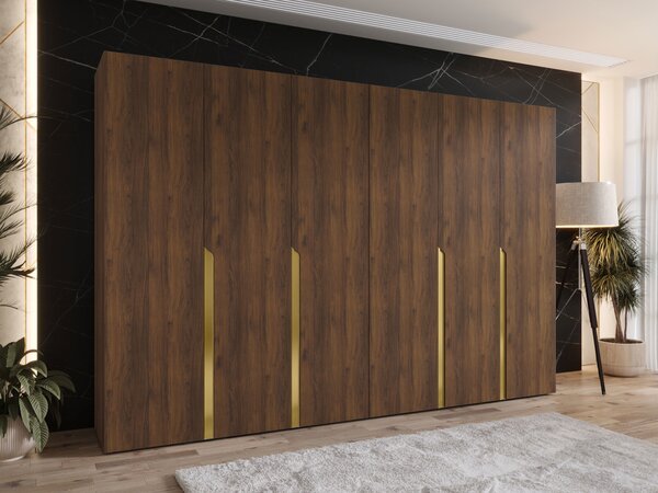 Gardróbszekrény Hartford 583, Laminált forgácslap, 202x300x52cm, Dió, Aranysárga