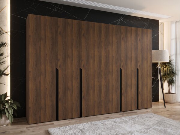 Gardróbszekrény Hartford 583, Laminált forgácslap, 202x300x52cm, Dió, Fekete