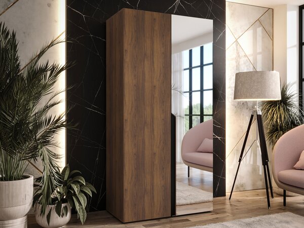 Gardróbszekrény Hartford 584, Laminált forgácslap, 202x100x52cm, Dió, Fekete