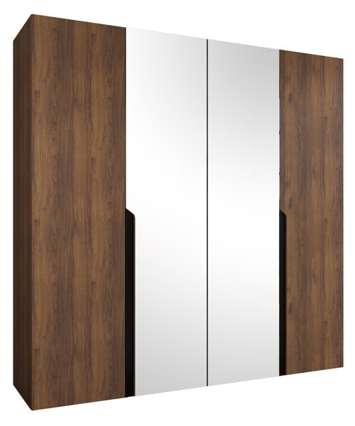 Gardróbszekrény Hartford 586, Laminált forgácslap, 202x200x52cm, Dió, Fekete