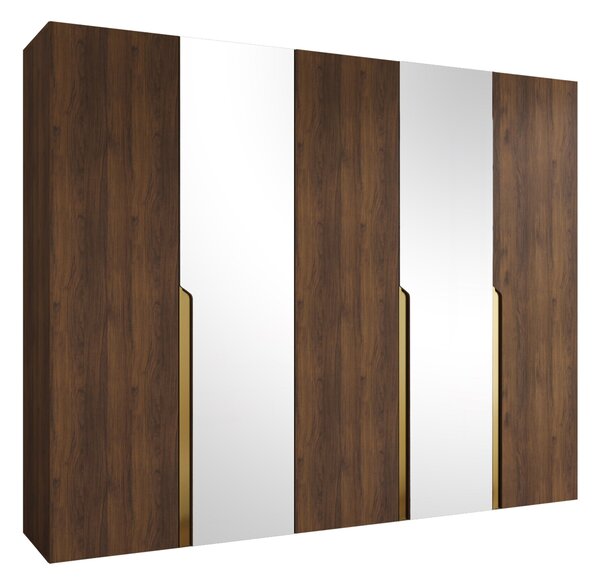 Gardróbszekrény Hartford 587, Laminált forgácslap, 202x250x52cm, Dió, Aranysárga
