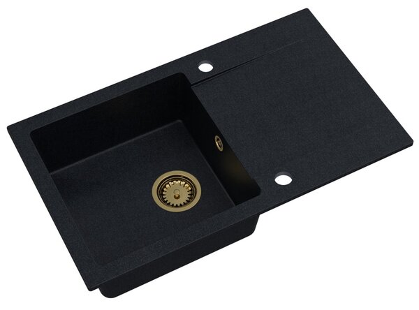 SINK Quality Mosogató Quality Ferrum, konyhai gránit mosogató 770x450x190 mm + arany szifon, fekete foltos-BROKÁD, SKQ-FER.B.1KDO.XG