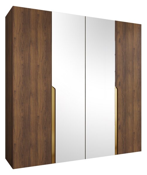 Gardróbszekrény Hartford 586, Laminált forgácslap, 202x200x52cm, Dió, Aranysárga