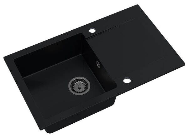 SINK Quality Mosogató Quality Ferrum, konyhai gránit mosogató 770x450x190 mm + fekete szifon, fekete, SKQ-FER.C.1KDO.XB