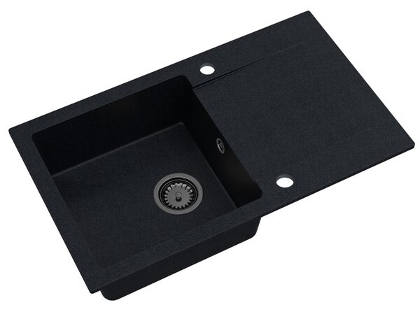 SINK Quality Mosogató Quality Ferrum, konyhai gránit mosogató 770x450x190 mm + fekete szifon, fekete foltos-BROKÁD, SKQ-FER.B.1KDO.XB