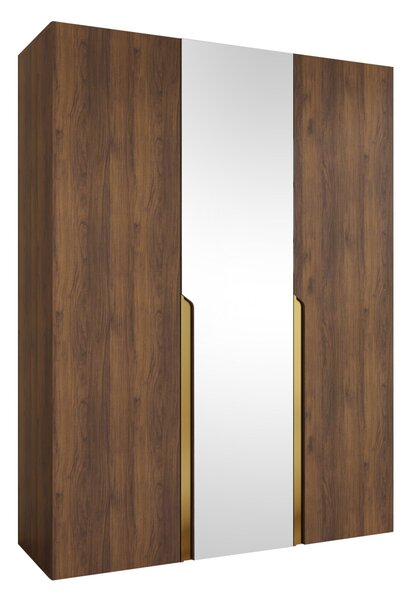 Gardróbszekrény Hartford 585, Laminált forgácslap, 202x150x52cm, Dió, Aranysárga