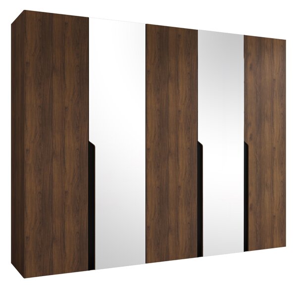 Gardróbszekrény Hartford 587, Laminált forgácslap, 202x250x52cm, Dió, Fekete