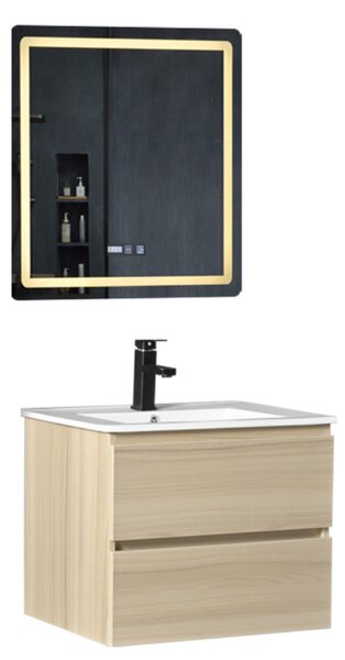 HongKong Sonoma 60 komplett fürdőszoba bútor fali mosdószekrénnyel, kerámia mosdóval és tükörrel