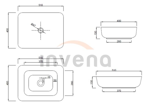 Invena Florina, kerámia mosogató 51x40x13 cm, kőutánzat, INV-CE-40-705-C