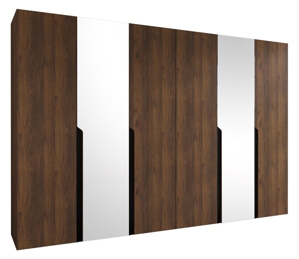 Gardróbszekrény Hartford 588, Laminált forgácslap, 202x300x52cm, Dió, Fekete
