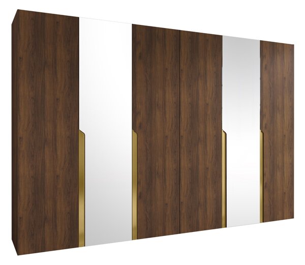 Gardróbszekrény Hartford 588, Laminált forgácslap, 202x300x52cm, Dió, Aranysárga