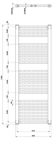 Aqualine Aqualine, DIRECT radiátor oldalsó csatlakozással 450x1320 mm, matt fekete, ILR34B