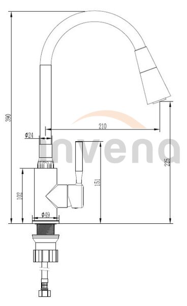Invena Pogo, magas mosogató csaptelep 2 funkciós, fehér-króm, INV-BZ-80-L02-L